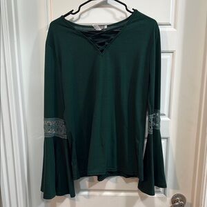 EARTHBOUND Green Bell Sleeve Tunic with Tie Front